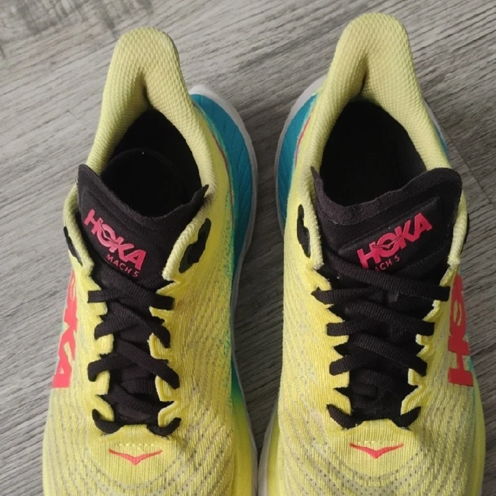 Hoka Mach 5 Sneakers in Yellow and Teal Women's Size 6.5B - Picture 3 of 12